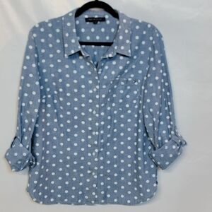 Tommy Hilfiger 100% Cotton Blue Polka Dot Button Down Shirt